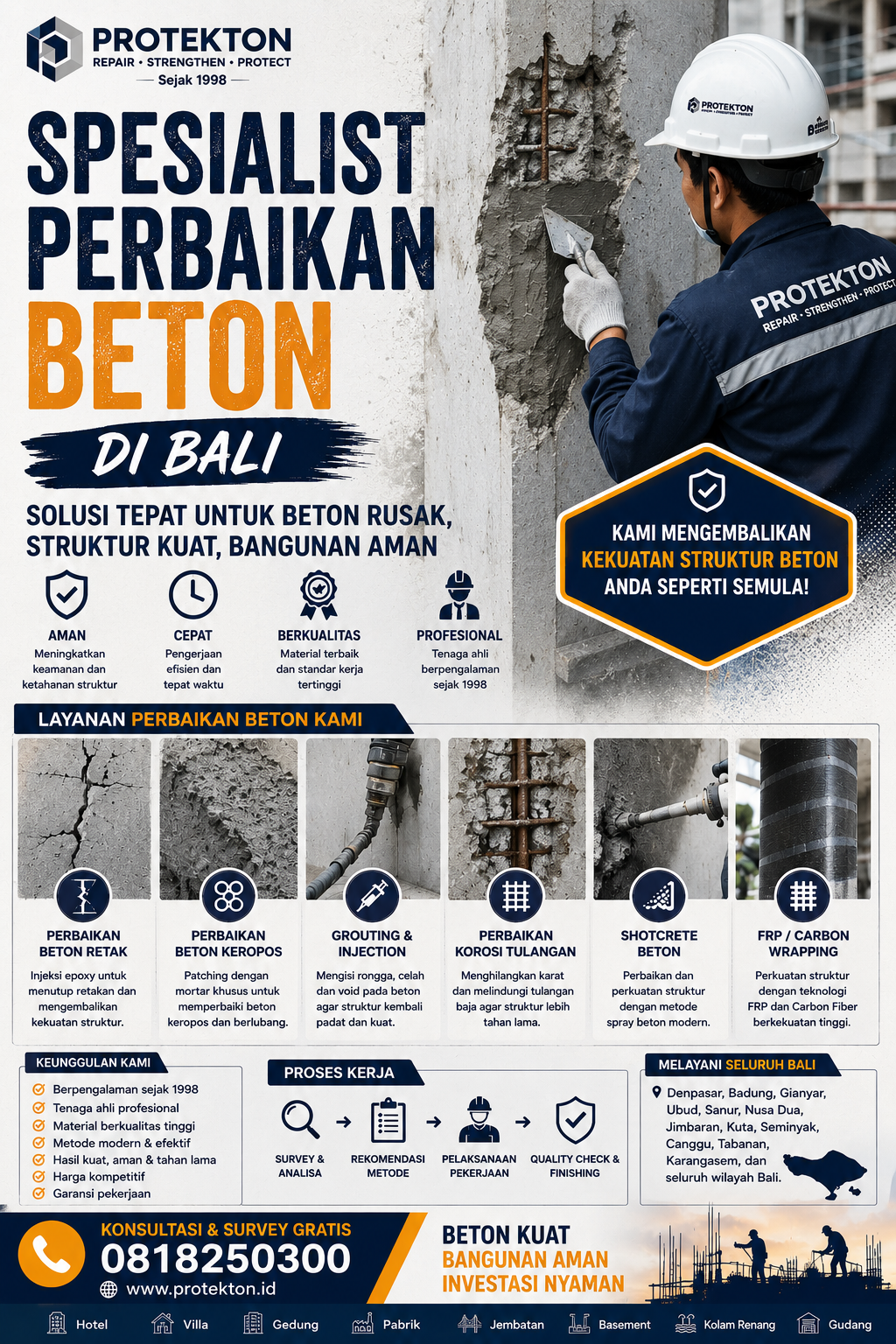 Spesialist perbaikan beton di Bali dengan metode repair beton profesional